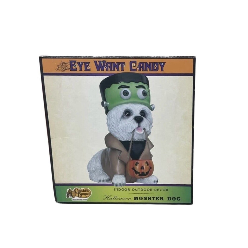 Cracker Barrel “eye want candy” Halloween monster dog Frankenstein Statue